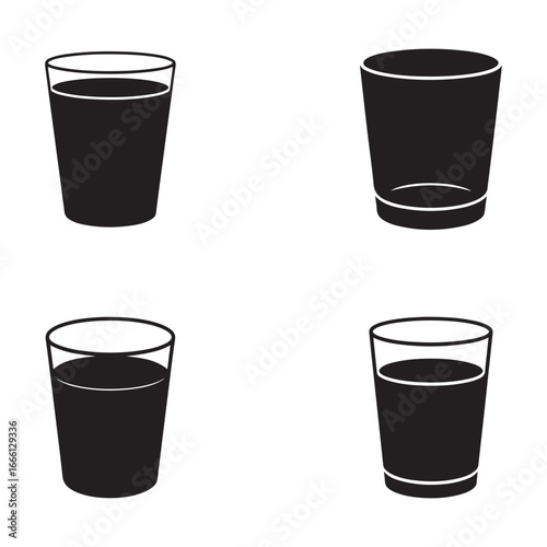 Four Simple Black and White Glass Icons of Various Sizes