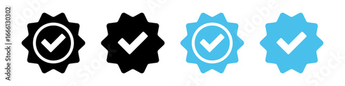 Verified badge icon tick symbol vector approved check mark icon. Blue checkmark icons - Certificate badge Quality certify icon