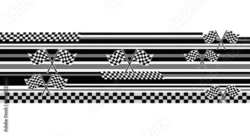 A detailed graphic illustration of a race track with checkered flags and finish lines, representing speed and competition.