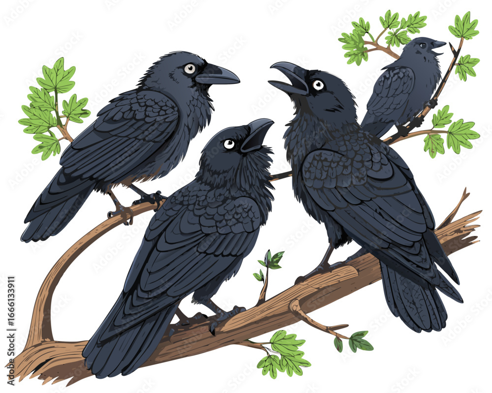 Fototapeta premium A pack of crows sitting together