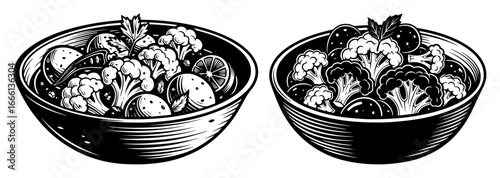 Fruit salad bowl vector sketch