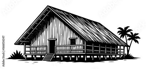 Tropical wooden house vector illustration