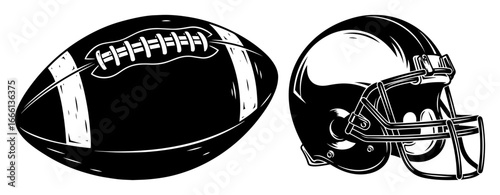 American football ball and helmet vector