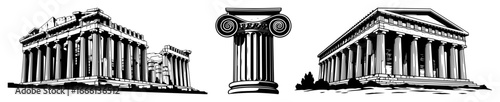 Greek architecture elements vector engraving
