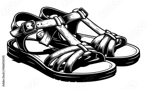 Roman sandals vintage vector sketch illustration