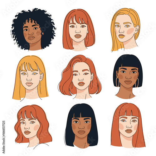 Diverse collection of women's faces expressing individuality and beauty