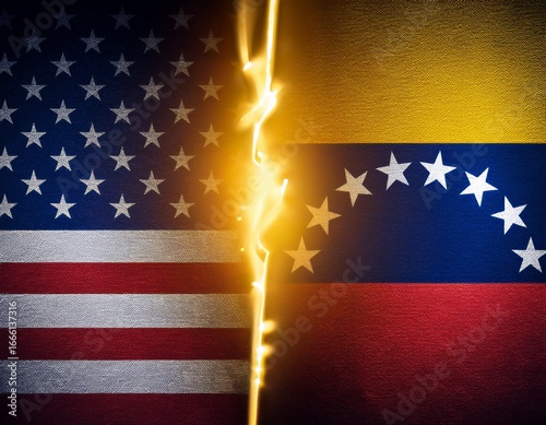 lightning with venezuela and usa flag on each side