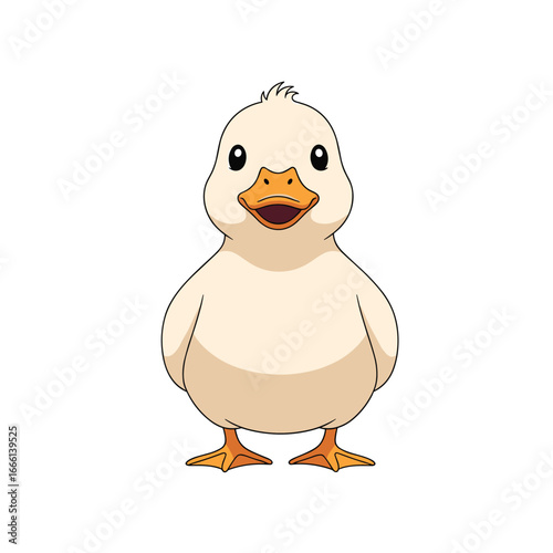 Adorable cartoon duckling facing forward with a cheerful expression and orange beak