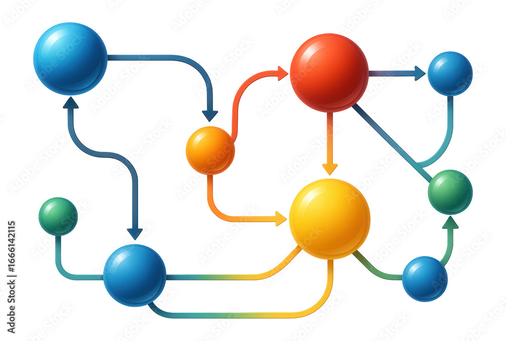 Obraz premium Network flow chart with nodes and directional lines