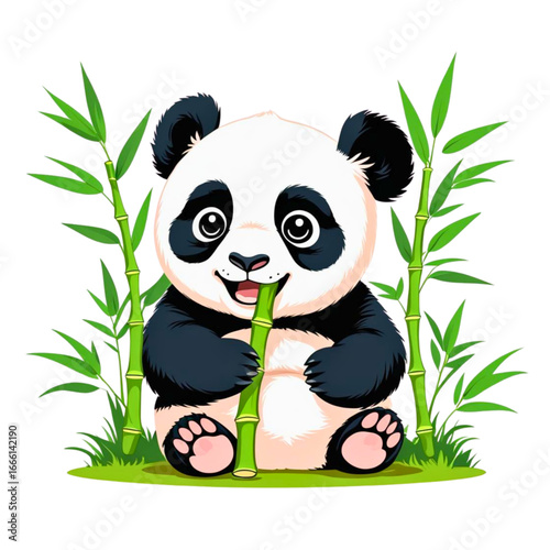 Cute baby panda eating bamboo vector illustration scalable for adobe stock