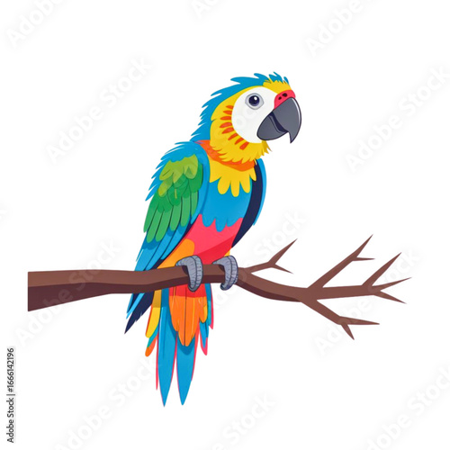Vibrant macaw parrot perched on branch vector illustration scalable tropical bird graphic