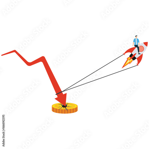 Man riding rocket trying to pull arrow