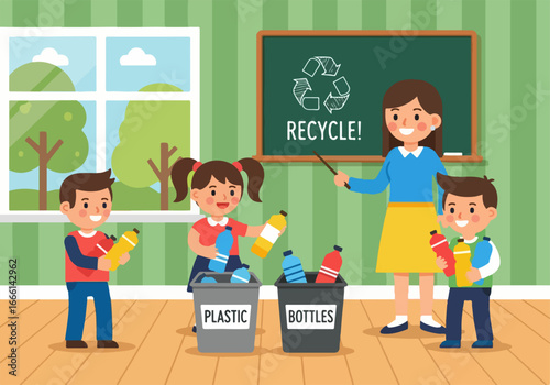 Recycling Lesson for Kids  Teacher and Students Learning about Waste Reduction