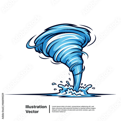 Illustration of a powerful blue tornado twisting and churning water with force and intensity