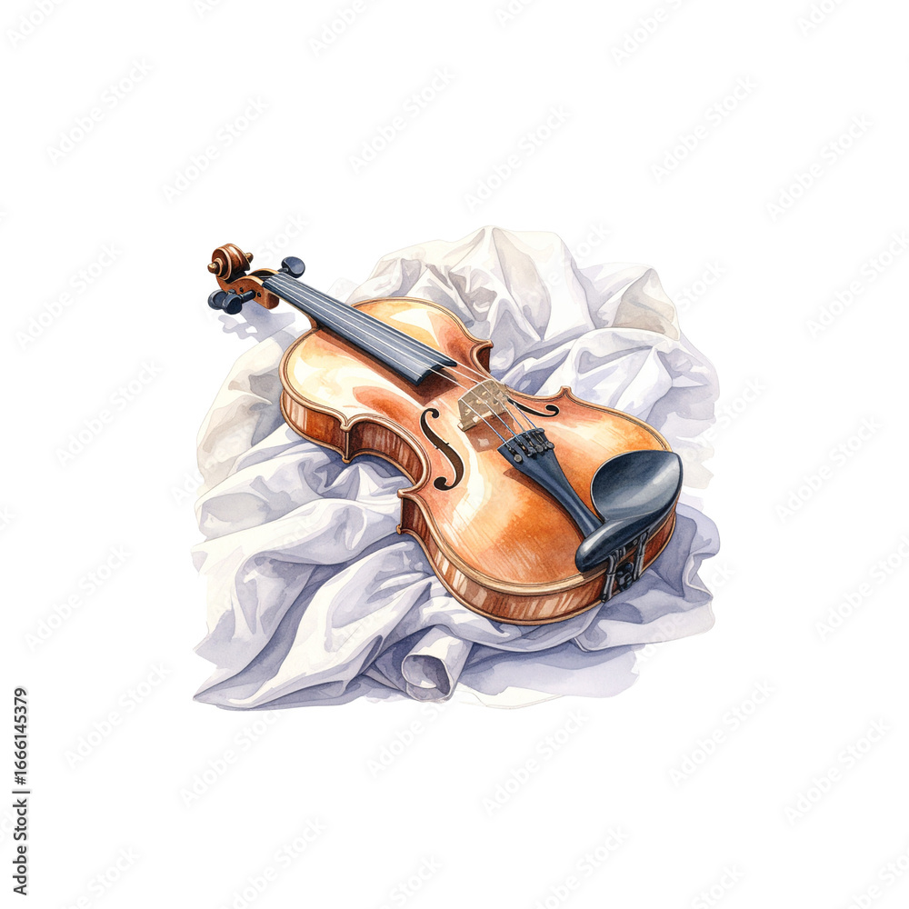 Fototapeta premium Violin, bow and cello on white background