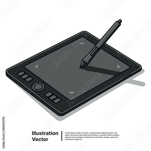 Digital drawing tablet with stylus for graphic design, illustration, and digital art creation