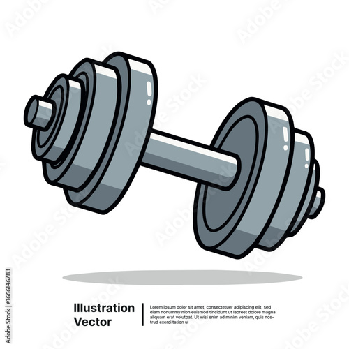 Stylized graphic of a single grey dumbbell, perfect for representing active lifestyle and muscle building workouts