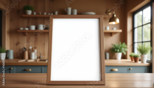 Wooden Digital Frame Mockup - Rustic Kitchen Backdrop with Empty Display for Home Decor, Interior Design, and Product Photography