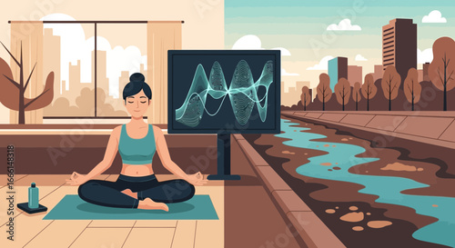 Urban Meditation: A Balance of Inner Peace and Environmental Awareness Illustration