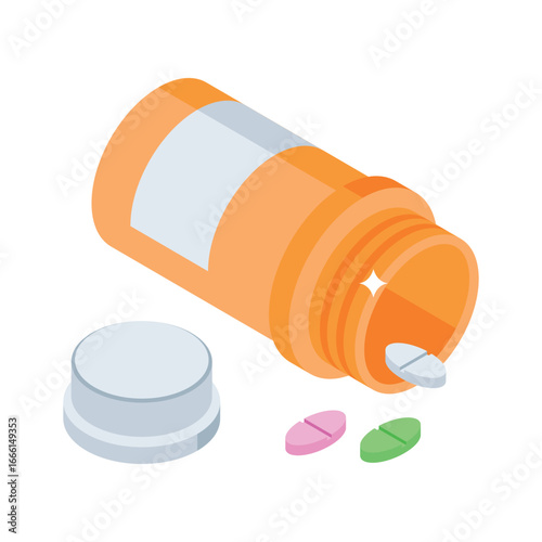 Premium isometric style icon denoting drug container