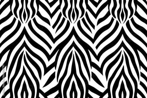 Vector art of seamless zebra pattern with black and white stripes, creating a visually striking and animalistic design, ideal for backgrounds and textiles