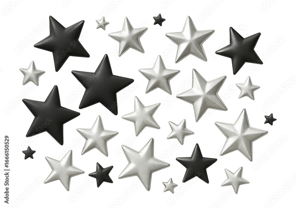 Fototapeta premium Black and silver confetti stars with smooth texture
