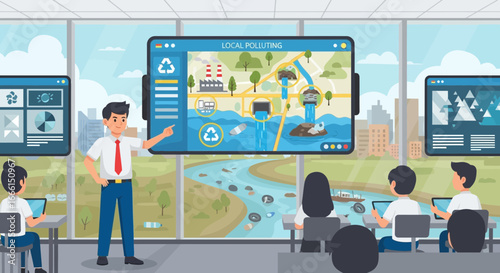 Environmental education classroom illustrating local water pollution issues