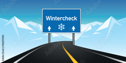 roadtrip adventure in winter asphalted road mountain landscape vector illustration