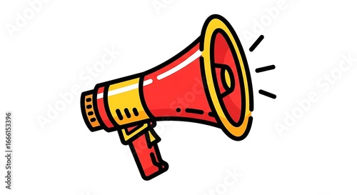 Red megaphone bullhorn loud speaker voice announcement communication amplification tool