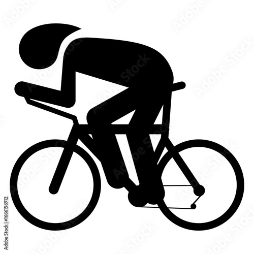 Logo con silueta de ciclista con casco. Icono carrera de bicicletas