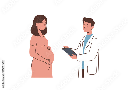 Pregnant woman with doctor white background