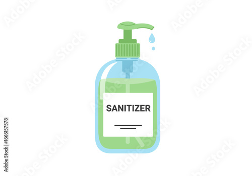Sanitizer bottle with pump A drop of hand sanitizer is coming out from the bottle