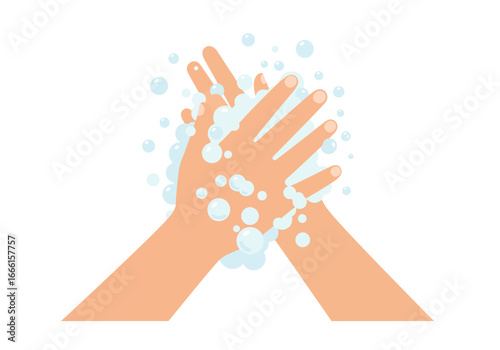 Two hands with soapsuds rubbing together suggesting washing