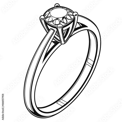 Elegant solitaire diamond engagement ring drawing with white background