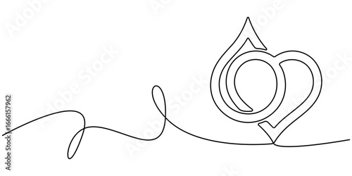 blood drop love continuous one line drawing, Continuous line drawing of blood drop on transparent background, blood drop icon continuous one line drawing, Single line continuous drawing of blood drop.