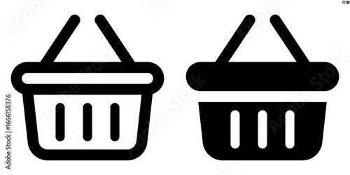 Vector basket icon in outline and solid styles for UI and web design, 48px, 10% margin