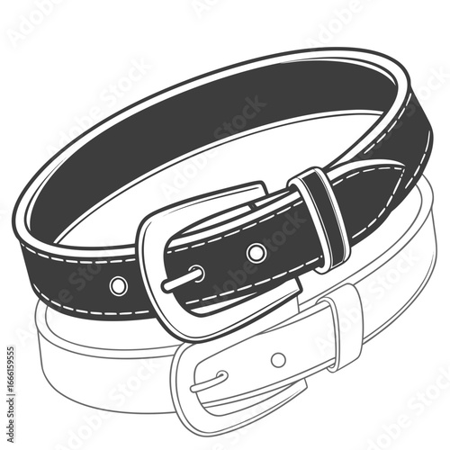 Two stylish leather belts with metal buckles and stitching shown in a graphic illustration style