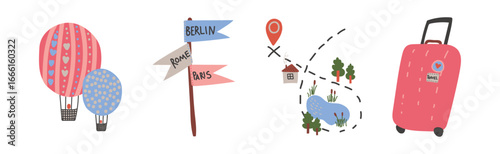 Travel and Vacation Object and Symbol Vector Set