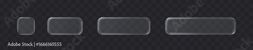 Glass rounded square button set on transparent background. 3d vector realistic ui icon.