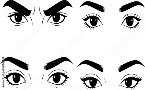man and woman isolated vector eyes and eyebrows silhouette illustration

