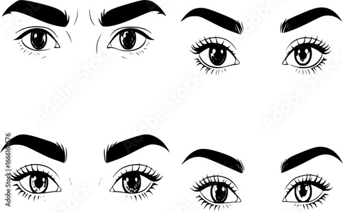 man and woman isolated vector eyes and eyebrows silhouette illustration
