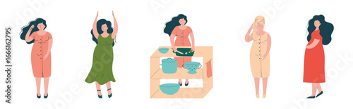 Pregnant Woman Character Engaged in Different Activity Vector Set