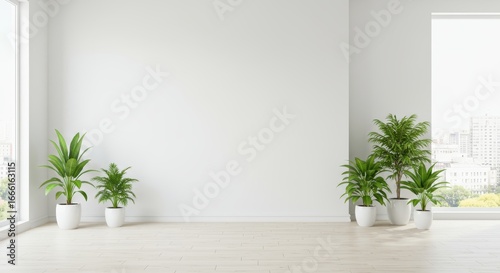 Modern Minimalist Room with Plants and City View
