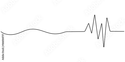 Continuous line representing a heartbeat outline vector art illustration, Heart beat one line. Continuous lines heart beats drawing. Wave pulse. Hand draw heartbeat. 
