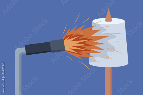 Vector illustration of roasting marshmallows with a blowtorch