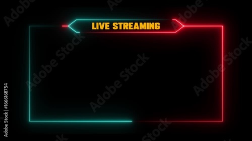 Neon live streaming frame animation. Glowing streaming game live Stream overlay motion graphics. media player or streaming service video.