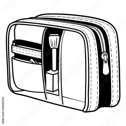 Vector art of isometric illustration of a cosmetic bag, , showcasing makeup accessories and stylish travel container