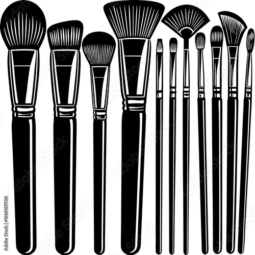 Vector art of professional makeup brush set, essential tools for creating flawless beauty looks for any occasion