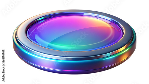 Iridescent glass button with metallic border for modern user interface design element