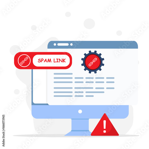 Spam link on computer website. Dangerous link concept.